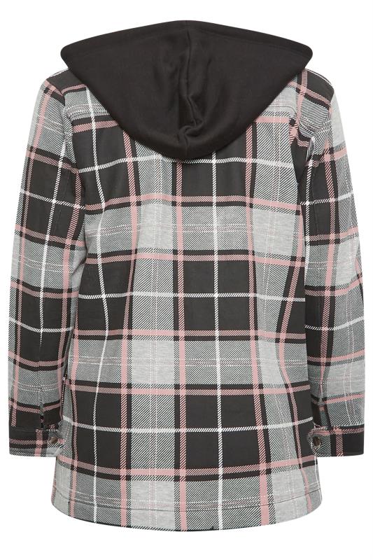YOURS Plus Size Black & Pink Check Hooded Shacket | Yours Clothing 7