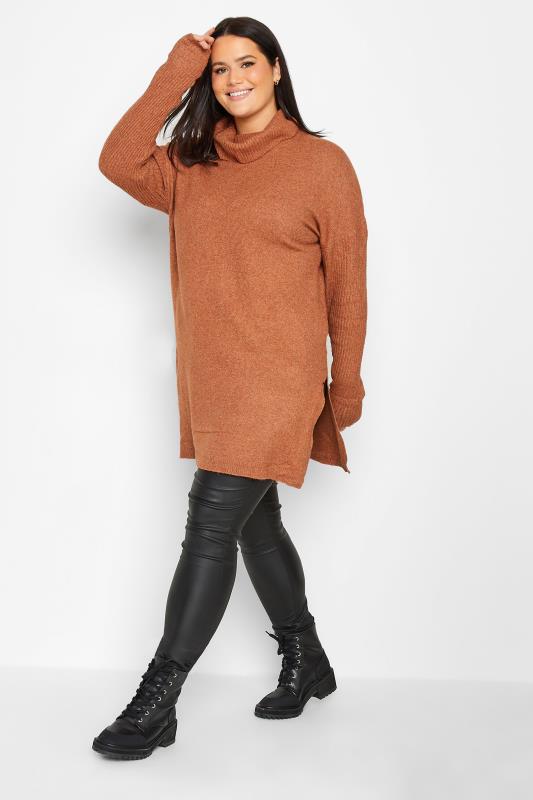 LTS Tall Women's Orange Turtle Neck Knitted Tunic Jumper | Long Tall Sally 2
