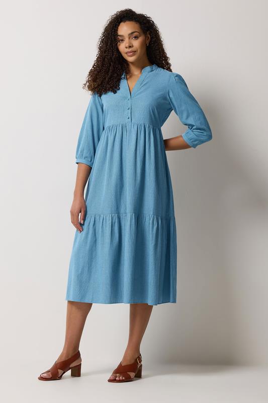 M&Co Blue Fine Stripe Tiered Maxi Dress | M&Co 1