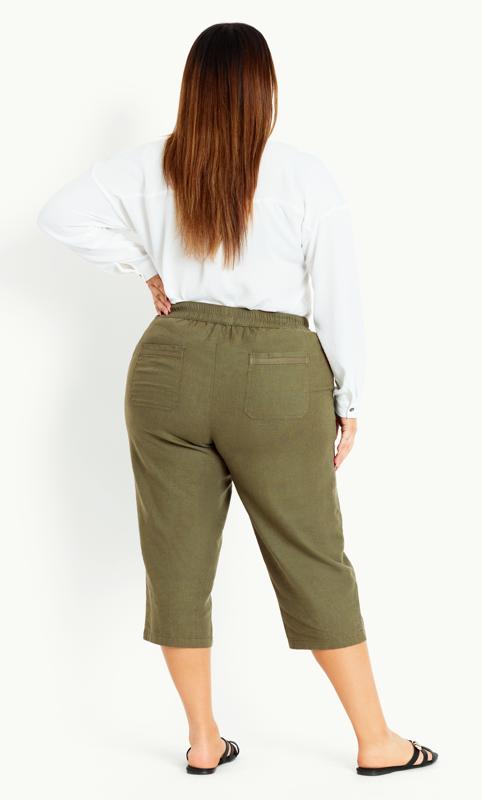 Linen Blend Crop Trouser Khaki 4