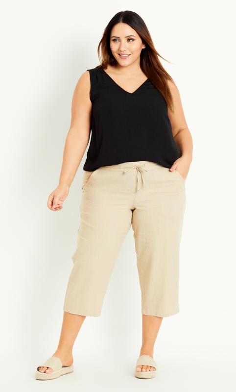 Plus Size  Evans Neutral Linen Blend Crop Trouser