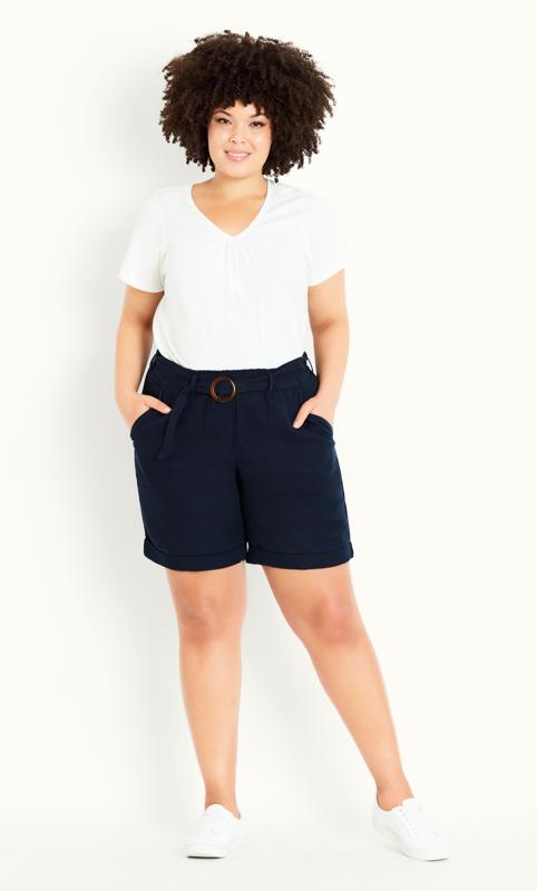 Plus Size  Evans Navy Paperbag Waist Shorts