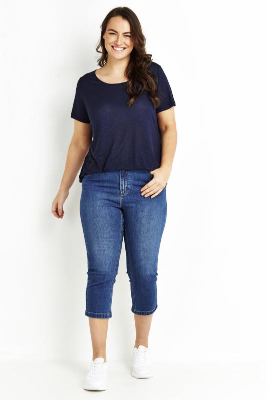 Plus Size  Evans Mid Blue Cropped Skinny Jeans