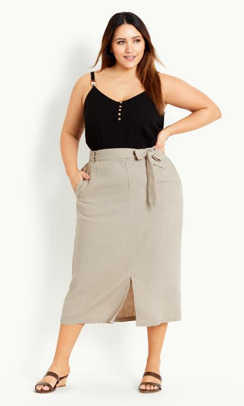 Plus Size  Evans Neutral Linen Blend Skirt
