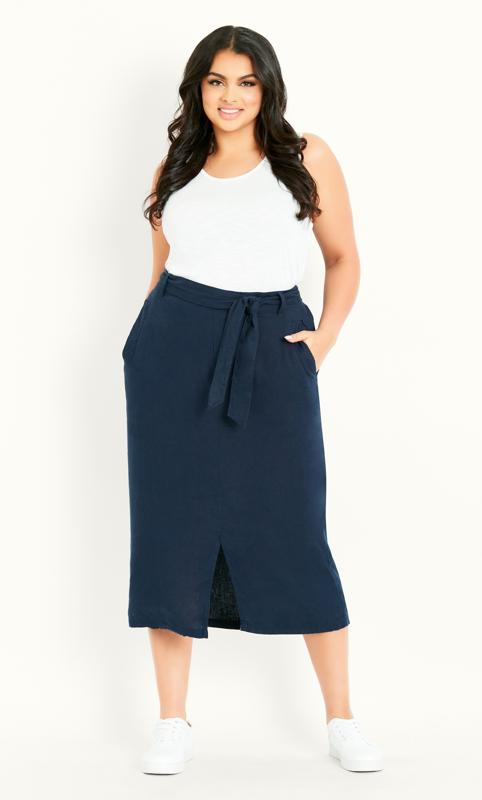 Plus Size  Evans Navy Linen Blend Skirt