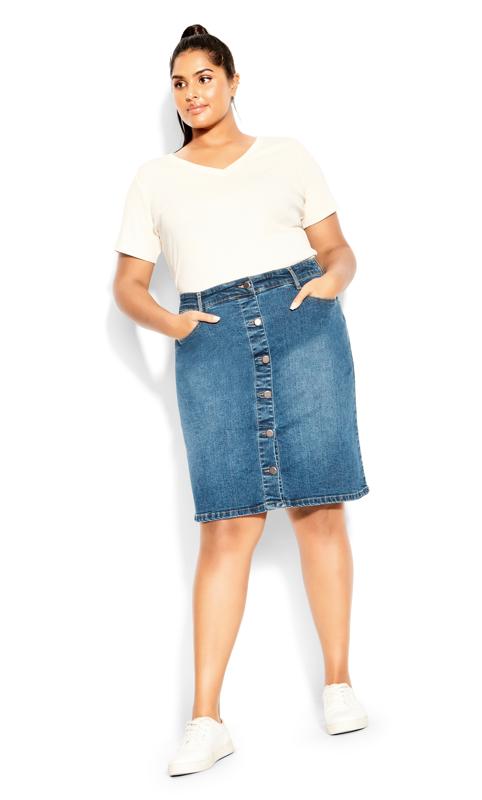 Plus Size  Evans Blue Button Through Denim Skirt