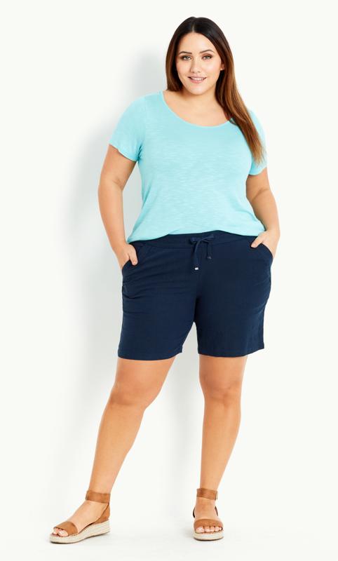 Plus Size  Evans Navy Blue Linen Shorts