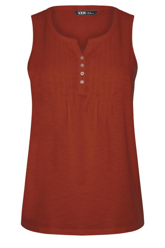 YOURS Plus Size Rust Orange Pintuck Henley Vest Top | Yours Clothing 5