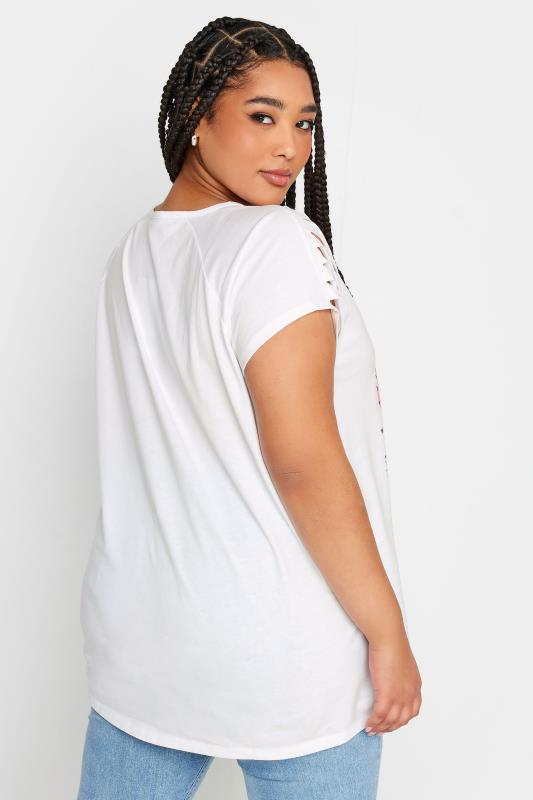 YOURS Plus Size White Skull Print Cut Out Raglan Top | Yours Clothing 3