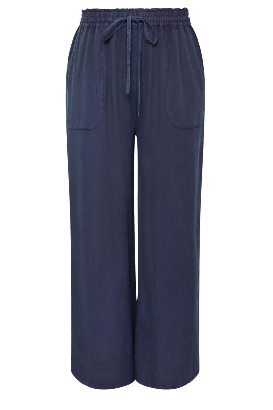 YOURS Plus Size Indigo Blue Chambray Wide Leg Trousers | Yours Clothing 5