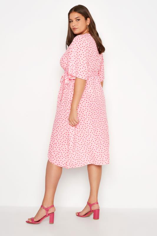 YOURS LONDON Curve Pink Polka Dot Midi Wrap Dress 3