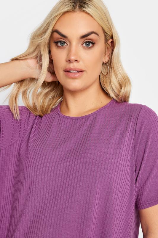 YOURS Plus Size Purple Ribbed T-Shirt | Yours Clothing 4