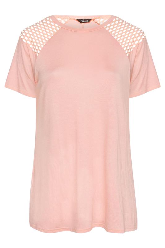 Plus Size LIMITED COLLECTION Pink Fishnet Raglan Sleeve T-Shirt | Yours Clothing 6