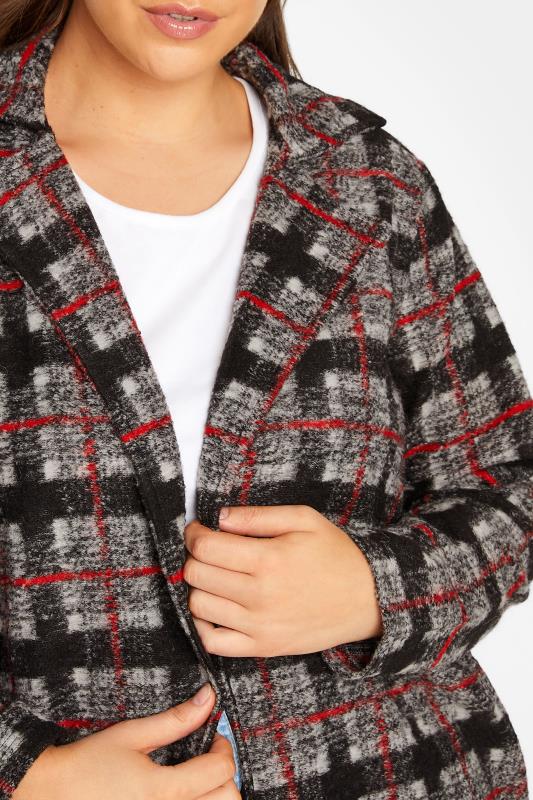 YOURS LUXURY Plus Size Black Check Print Fleece Jacket | Yours Clothing 5