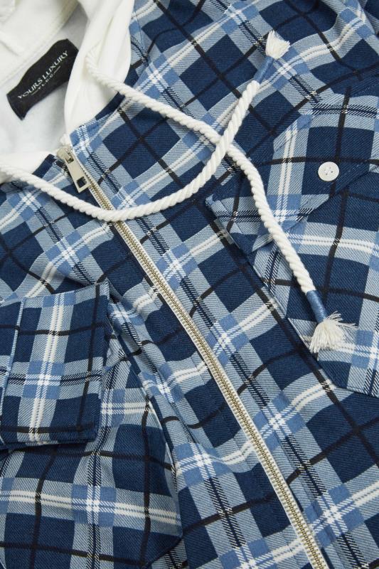 YOURS Curve Blue Check Zip Through Hooded Shacket | Yours Clothing 6