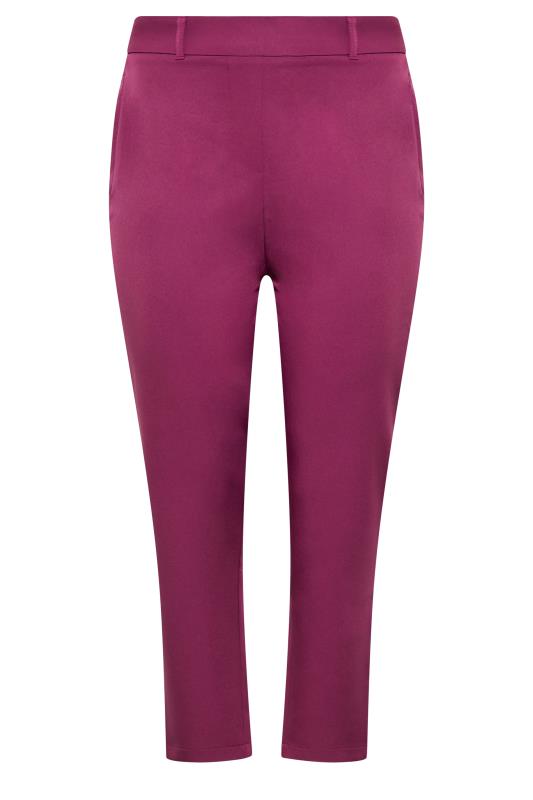 Plus Size Dark Pink High Waisted Tapered Trousers | Yours Clothing 4