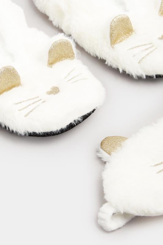 White Fluffy Cat Eye Mask & Slipper Set | Yours Clothing  3