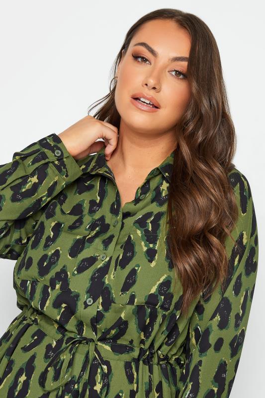 YOURS Plus Size Khaki Green Leopard Print Utility Tunic Shirt | Yours Clothing 4