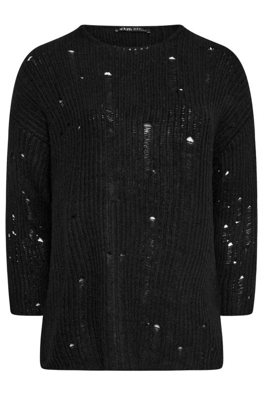YOURS Plus Size Black Distressed Knit Jumper | Yours Clothing 5