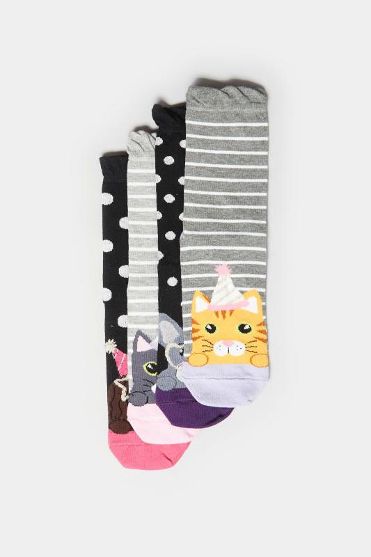 4 PACK Black Dogs & Cats Party Socks | Yours Clothing  3