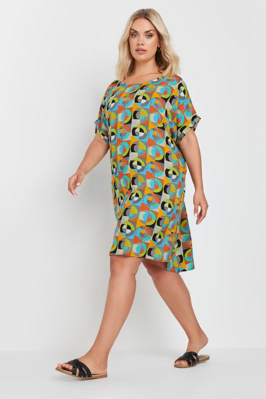 YOURS Plus Size Orange & Blue Abstract Print Tunic Dress | Yours Clothing 1