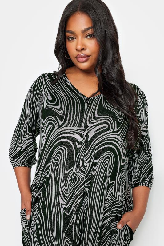 YOURS Plus Size Black Abstract Foil Print Midaxi Dress | Yours Clothing 4