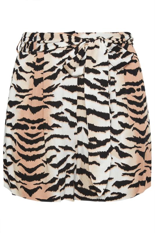 Plus Size  Evans Beige Brown Animal Print Tie Waist Shorts