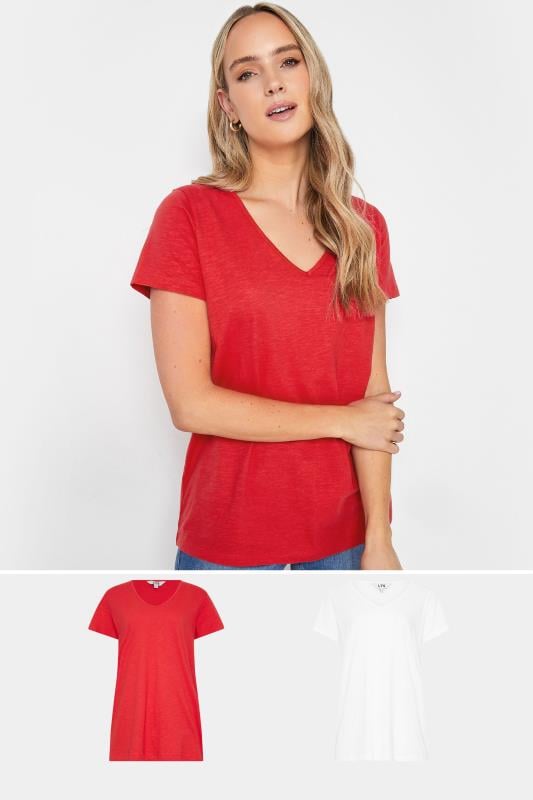  Grande Taille LTS Tall 2 Pack Red & White V-Neck T-Shirts