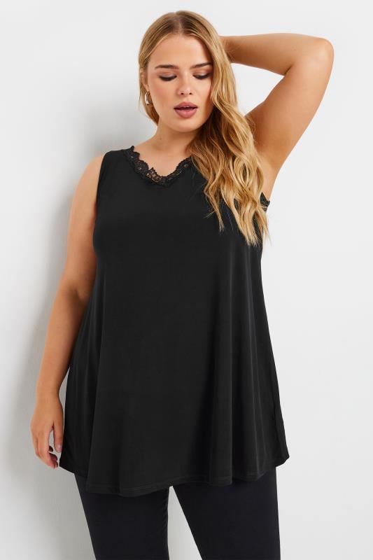  Grande Taille YOURS Curve Black Lace Trim Swing Vest Top