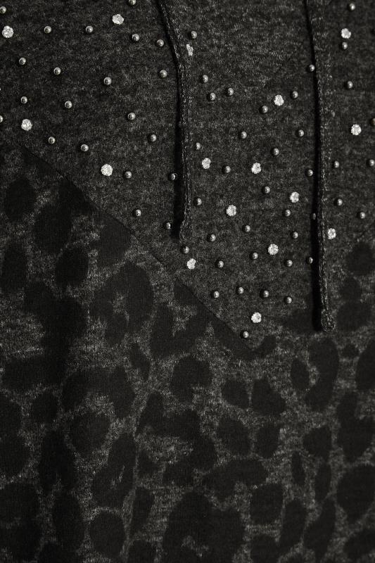 Curve Grey & Black Leopard Print Stud Hoodie | Yours Clothing 5