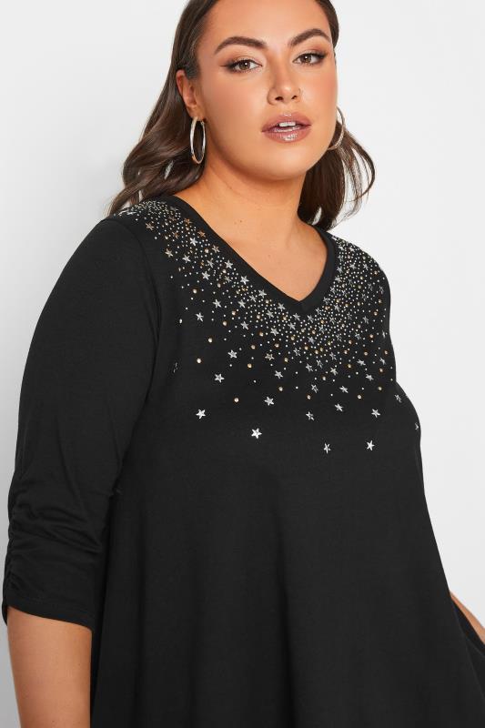 YOURS Curve Black Star Embellished Top | Yours Clothing 4