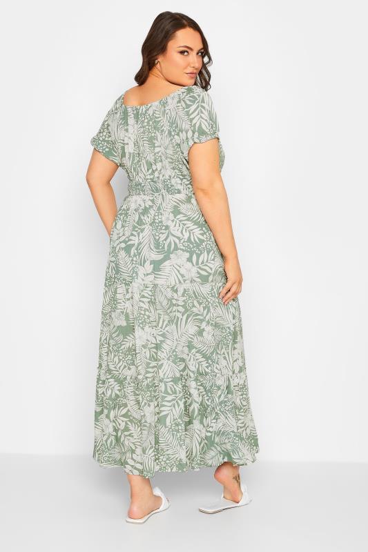 YOURS Plus Size Green Floral Print Bardot Maxi Dress |  3
