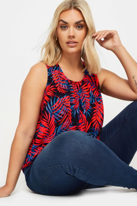 YOURS Plus Size Red Tropical Print Pleated Vest Top | Yours Clothing 4