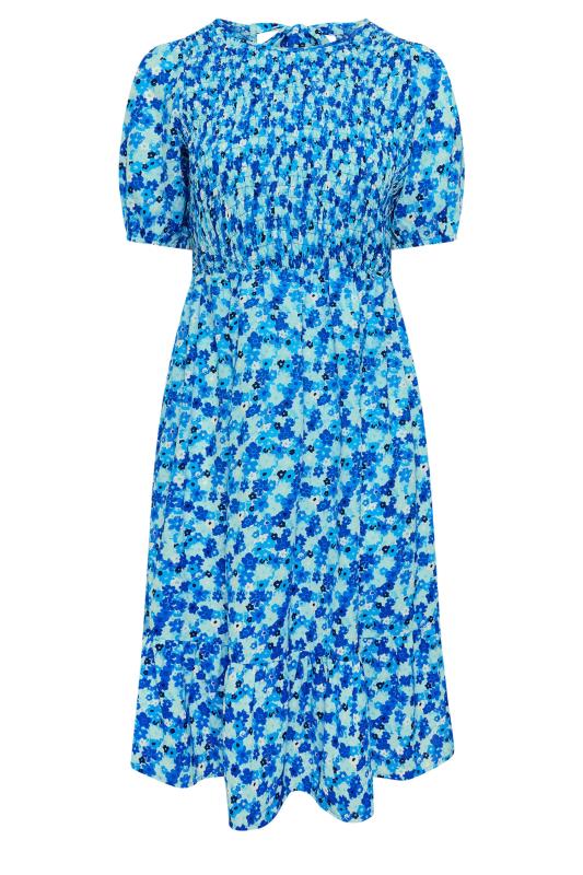 LIMITED COLLECTION Plus Size Blue Floral Print Shirred Midaxi Dress | Yours Clothing 5