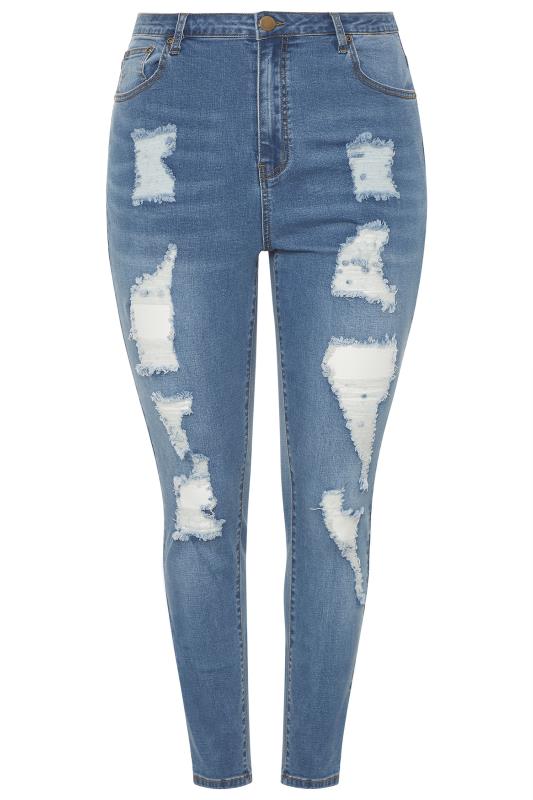Curve Mid Blue Skinny Ripped AVA Jeans 3
