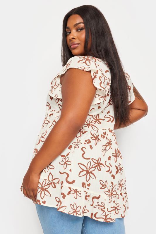 YOURS Plus Size White Floral Print Tiered Linen Blouse | Yours Clothing 3