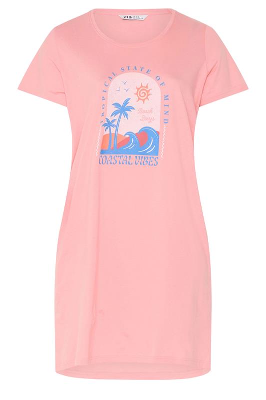 YOURS Plus Size Pink 'Coastal Vibes' Dipped Back Nightdress | Yours Clothing 5