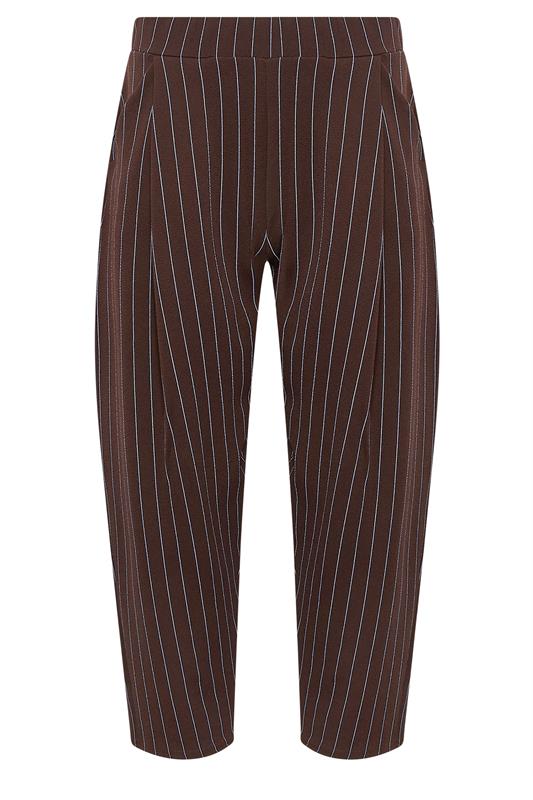 PixieGirl Petite Women's Chocolate Brown Pinstripe Barrel Leg Trousers | PixieGirl 5