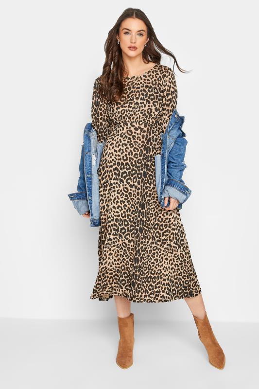 LTS Tall Women's Brown Leopard Print Long Sleeve Tea Dress | Long Tall Sally 2