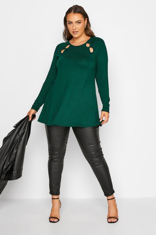 LIMITED COLLECTION Plus Size Forest Green Cut Out Raglan T-Shirt | Yours Clothing 2