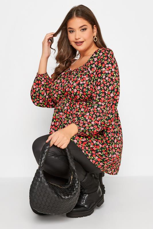 LIMITED COLLECTION Plus Size Black & Pink Floral Gypsy Blouse | Yours Clothing 4