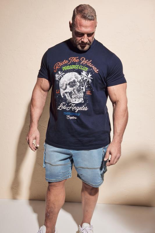 Men's  BadRhino Big & Tall Navy Blue 'Ride the Wave' Skull Slogan T-Shirt