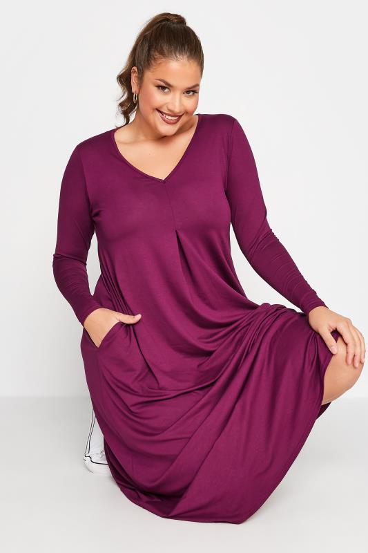 LIMITED COLLECTION Curve Purple Pleat Front Dress 4