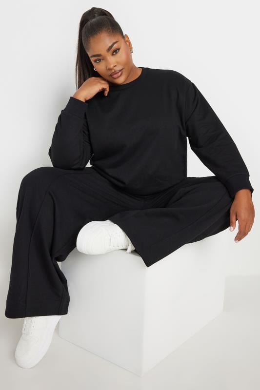  Tallas Grandes YOURS Curve Black Sweatshirt & Wide Leg Jogger Set