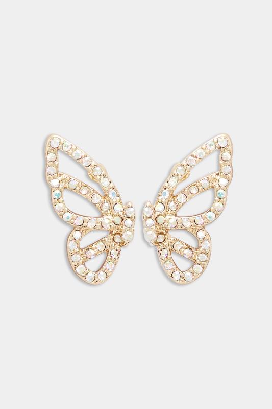 Gold Butterfly Diamante Earrings | Yours Clothing  2