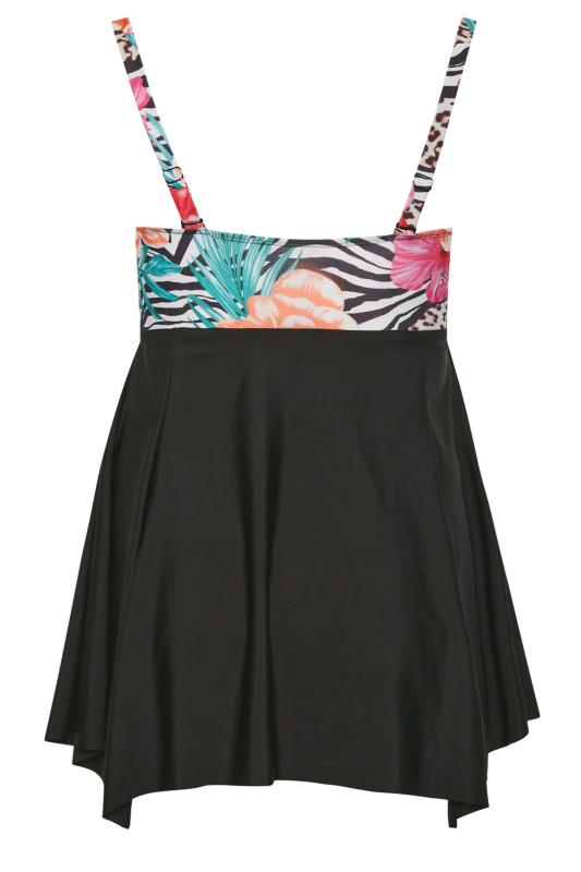 YOURS Curve Plus Size Black Tropical Print Hanky Hem Swimdress | Yours Clothing  9