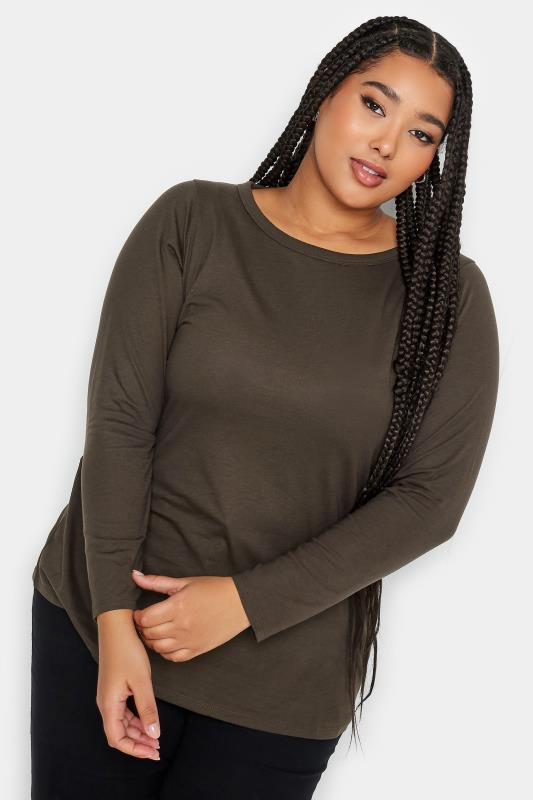 YOURS Plus Size Brown Long Sleeve Top | Yours Clothing 1