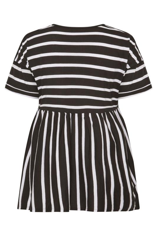 Plus Size Black Stripe Drop Shoulder Peplum Top | Yours Clothing 7