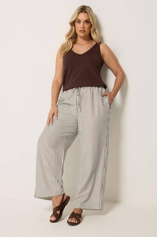 YOURS Plus Size Chocolate Brown Stripe Trousers | Yours Clothing 2
