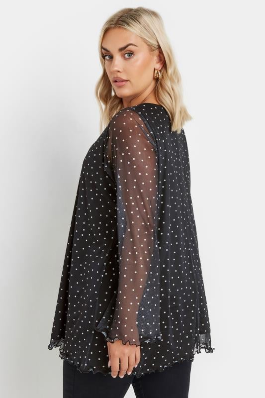 YOURS Plus Size Black Polka Dot Mesh Top | Yours Clothing 3